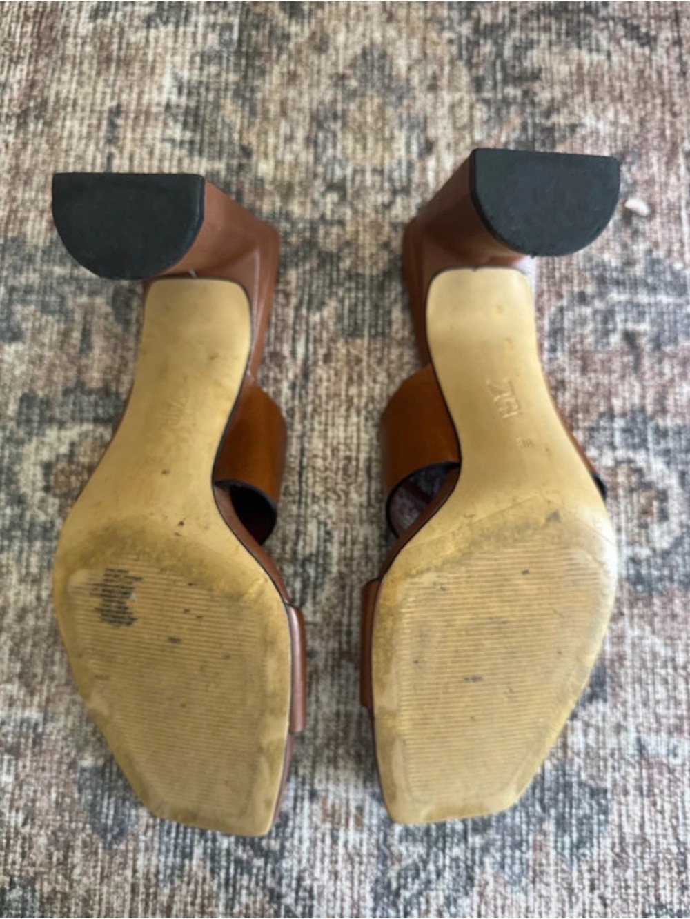 Two Zara Tan Brown Leather Slide Mules - Picture 3 of 6